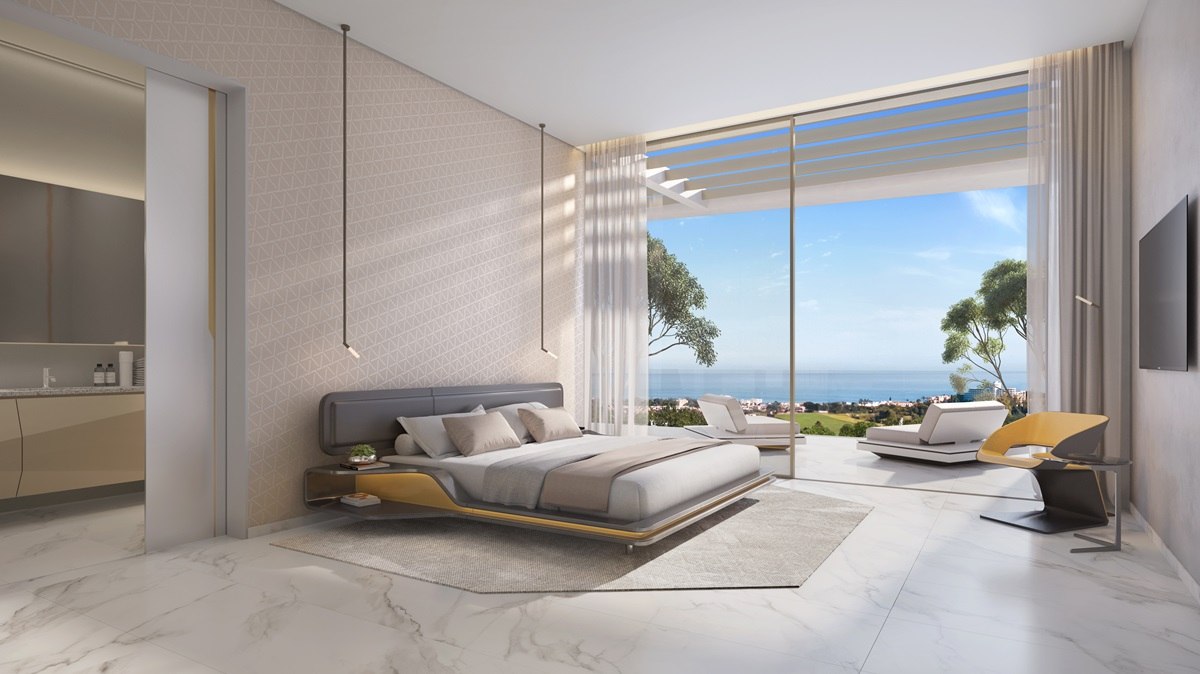 Master bedroom with panoramic views at Tierra Viva Marbella